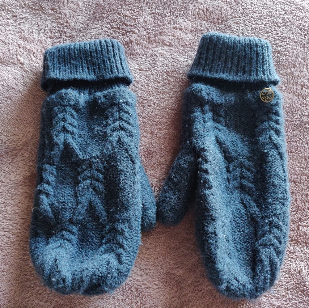 Blue knit mittens